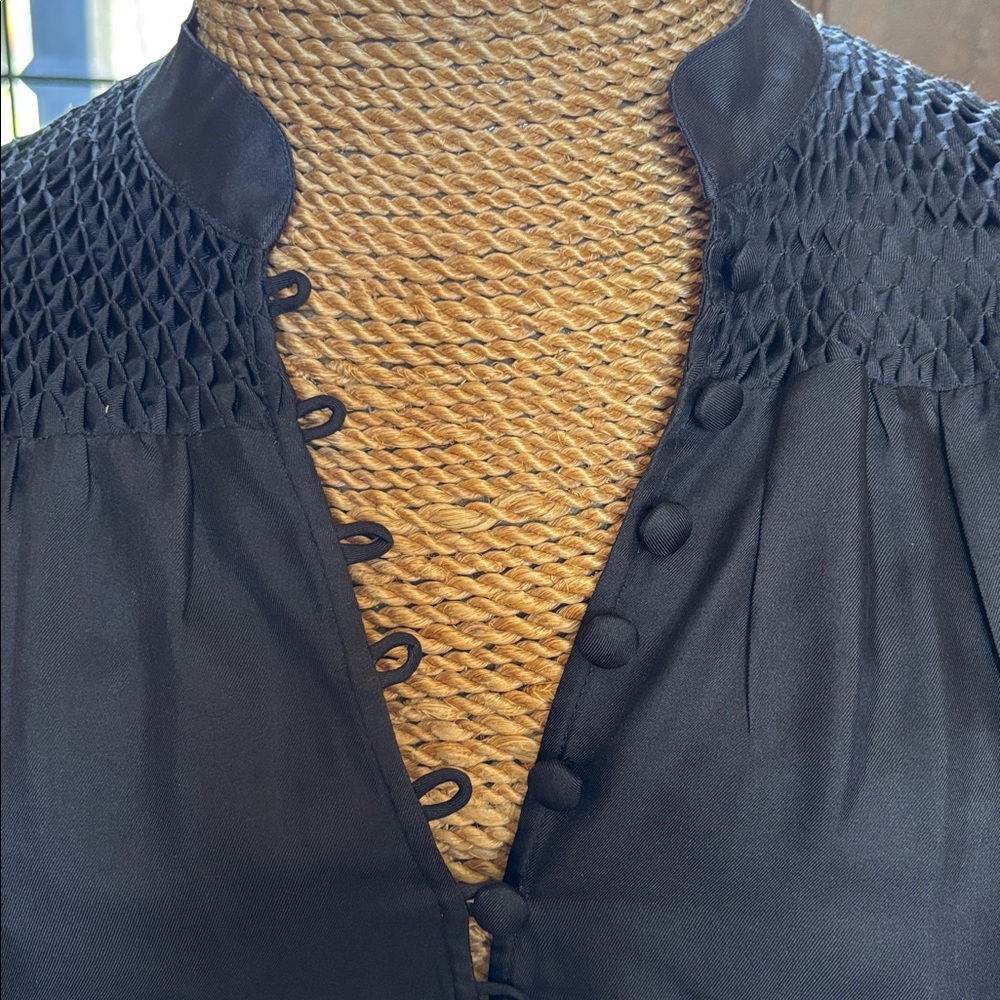 Ella Moss Black Silk Smocked Yoke Long Sleeve blouse - Picture 3 of 10